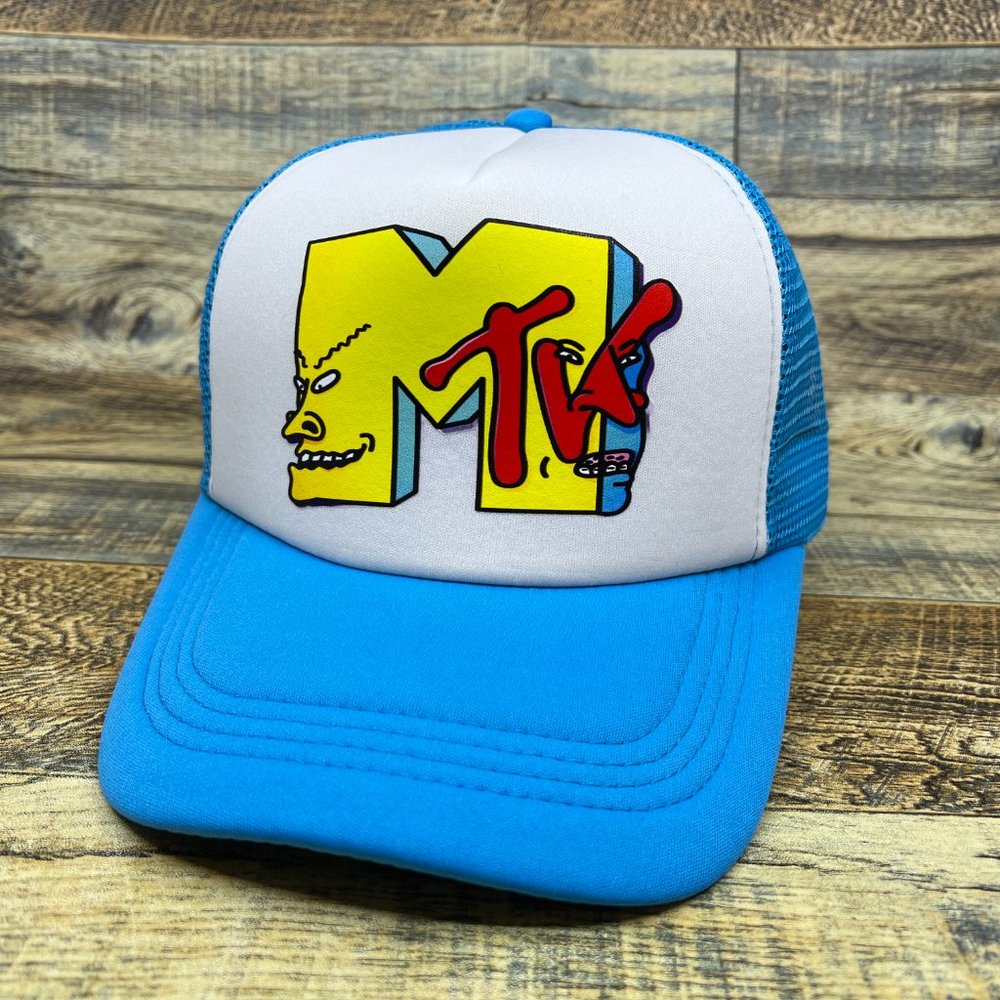 MTV Beavis And Butthead Mens Trucker Hat Blue Snapback 90s Retro TV Baseball Cap